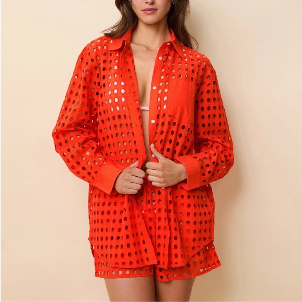 NWT M SOLID & STRIPED Oxford Tunic Classic Eyelet | Lava Size Medium
